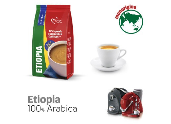 Ethiopia Single Origin 100% Arabica Coffee - 12  Coffee Capsules Caffitaly Compatible by Italian Coffee 